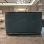 Luxury Curved Sofa with High-Gloss Lacquered Wood & Gold Trim
